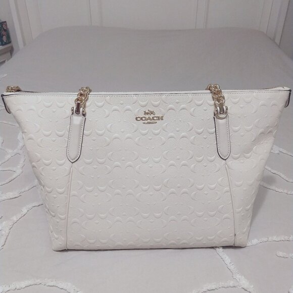 Coach Handbags - COACH Ava Chain Tote Bag White Leather